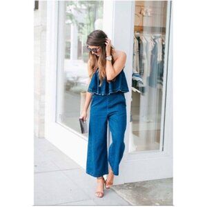 Anthropologie Hei Hei Women's Teirred Denim Crop Jumpsuit - Small